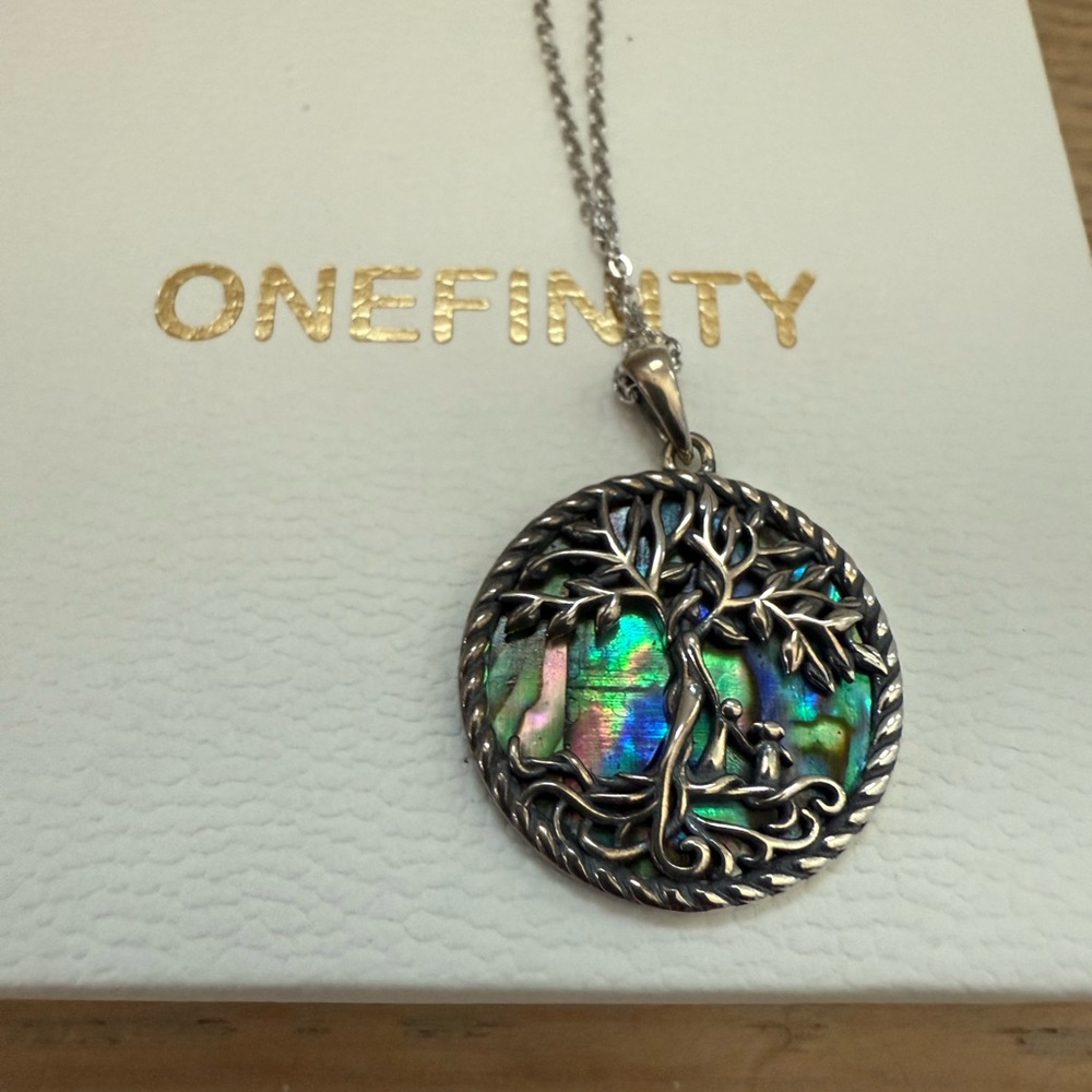 Onefinity Silver and Iridescent Tree Pendant Necklace